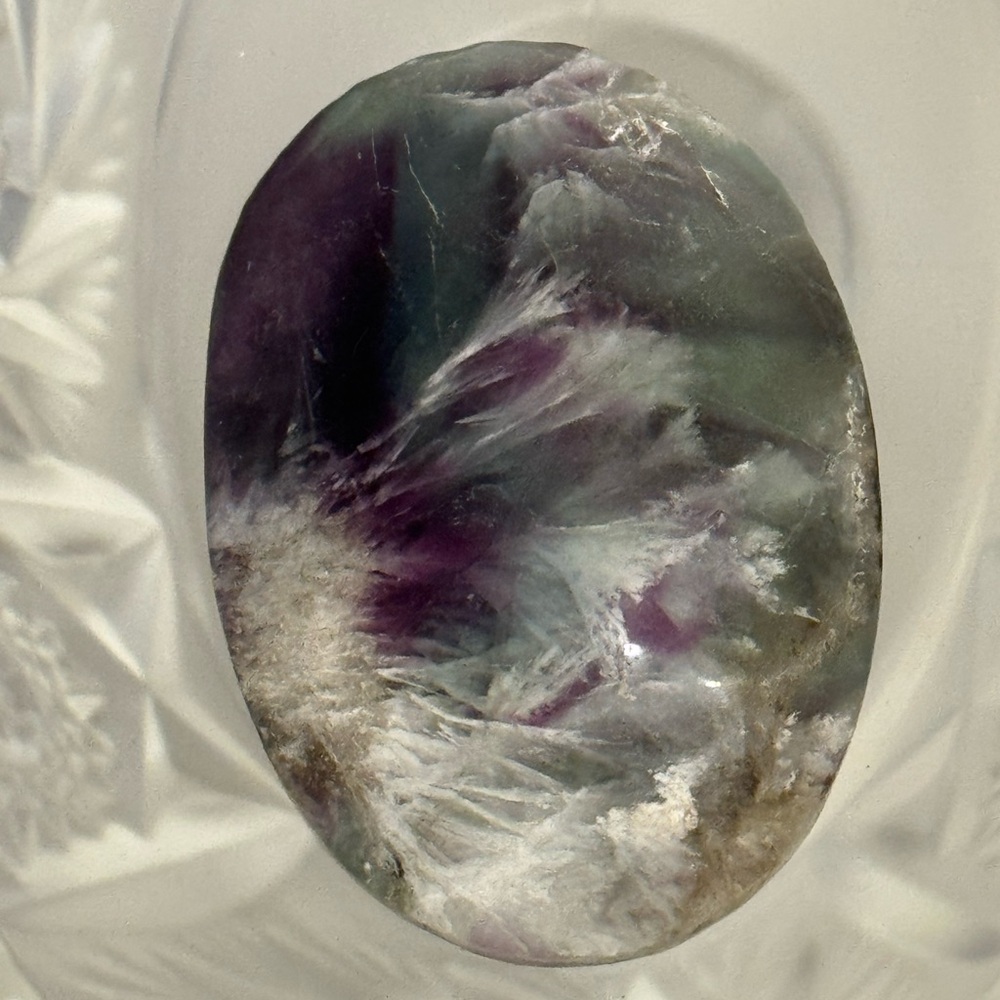 Polished Multicolor Fluorite Palm Stone - Purple & Green Swirls